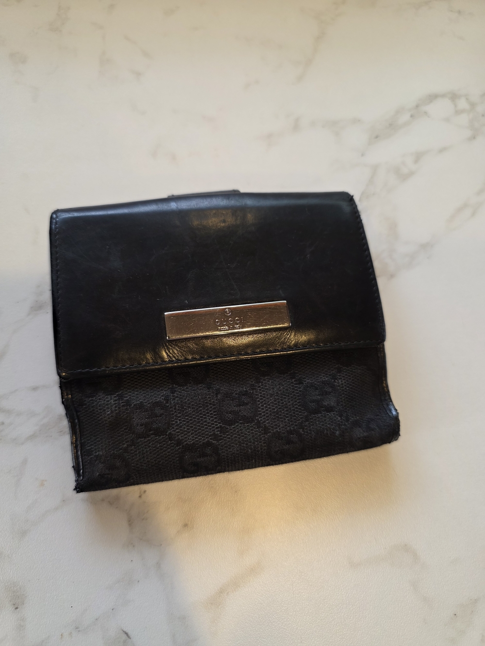 Gucci Black Leather & Monogram Bifold Wallet